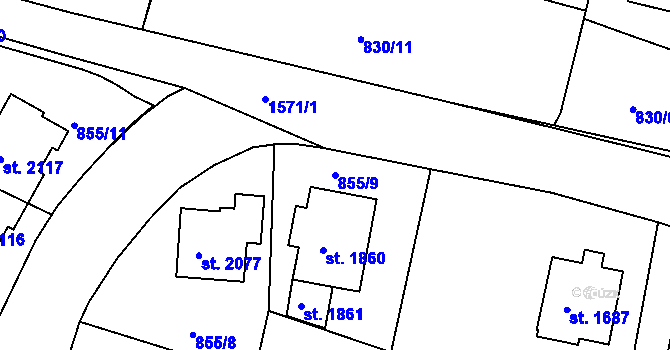 Parcela st. 855/9 v KÚ Prachatice, Katastrální mapa