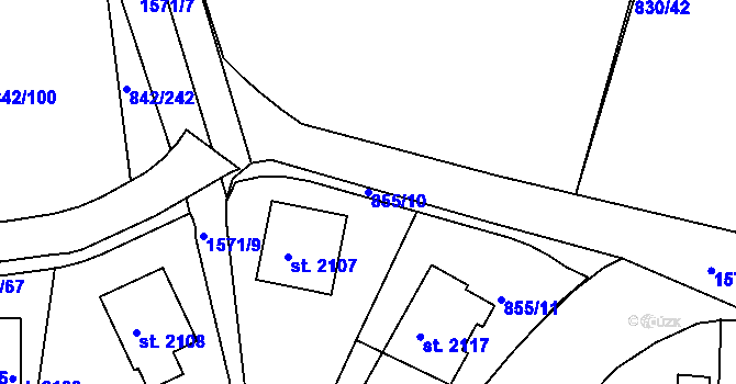 Parcela st. 855/10 v KÚ Prachatice, Katastrální mapa