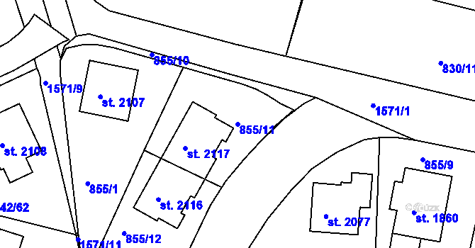 Parcela st. 855/11 v KÚ Prachatice, Katastrální mapa