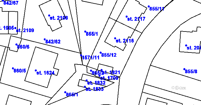 Parcela st. 855/12 v KÚ Prachatice, Katastrální mapa