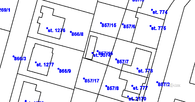 Parcela st. 857/16 v KÚ Prachatice, Katastrální mapa