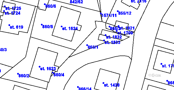 Parcela st. 865/1 v KÚ Prachatice, Katastrální mapa