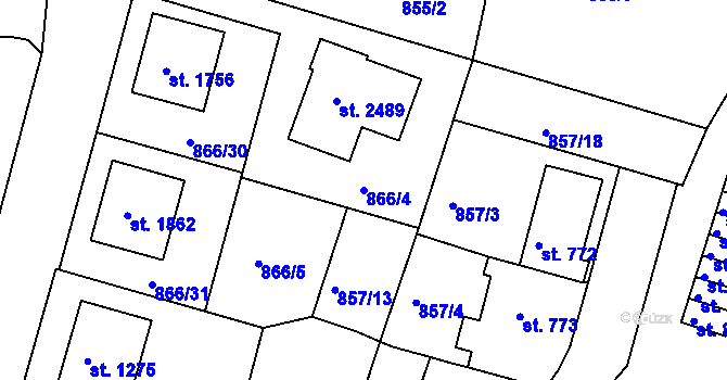 Parcela st. 866/4 v KÚ Prachatice, Katastrální mapa