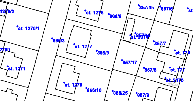 Parcela st. 866/9 v KÚ Prachatice, Katastrální mapa
