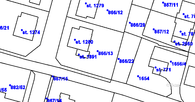 Parcela st. 866/13 v KÚ Prachatice, Katastrální mapa