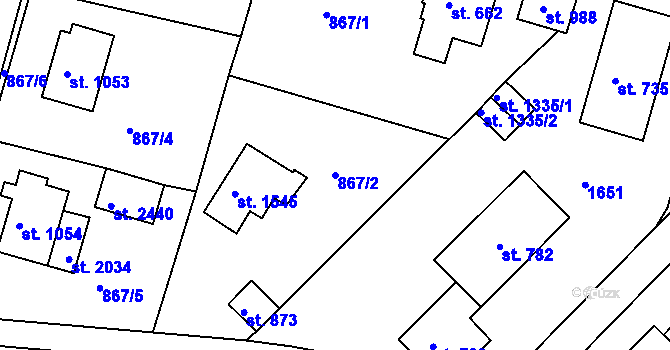 Parcela st. 867/2 v KÚ Prachatice, Katastrální mapa