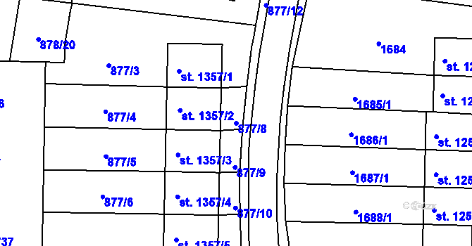 Parcela st. 877/8 v KÚ Prachatice, Katastrální mapa