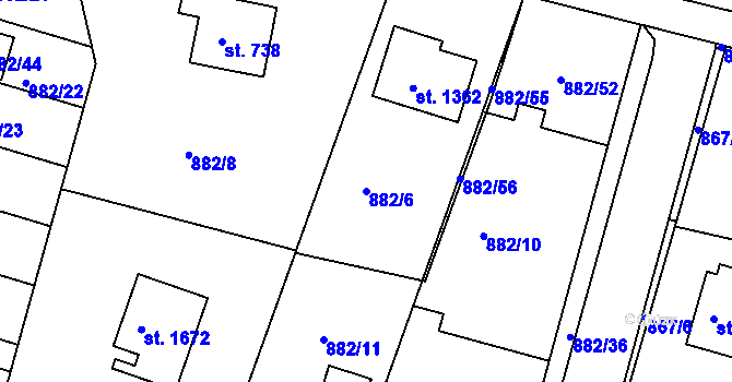 Parcela st. 882/6 v KÚ Prachatice, Katastrální mapa