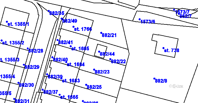 Parcela st. 882/44 v KÚ Prachatice, Katastrální mapa