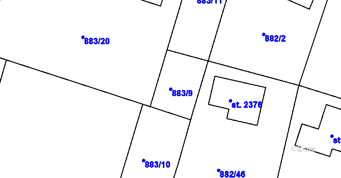 Parcela st. 883/9 v KÚ Prachatice, Katastrální mapa