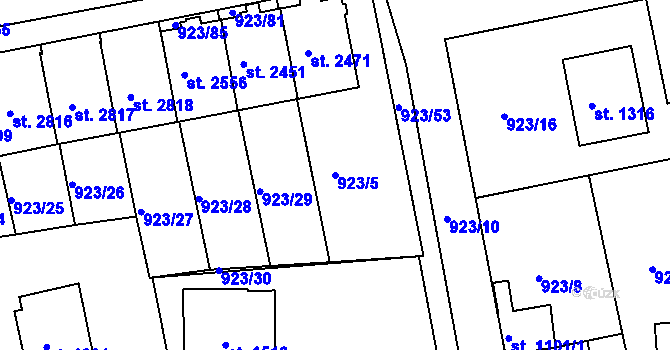 Parcela st. 923/5 v KÚ Prachatice, Katastrální mapa