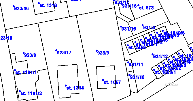 Parcela st. 923/9 v KÚ Prachatice, Katastrální mapa