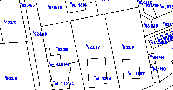Parcela st. 923/17 v KÚ Prachatice, Katastrální mapa