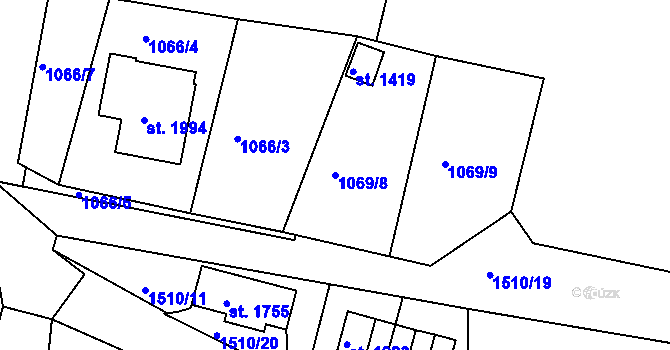 Parcela st. 1069/8 v KÚ Prachatice, Katastrální mapa