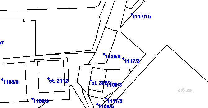 Parcela st. 1108/9 v KÚ Prachatice, Katastrální mapa