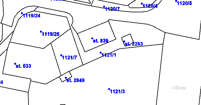 Parcela st. 1121/1 v KÚ Prachatice, Katastrální mapa