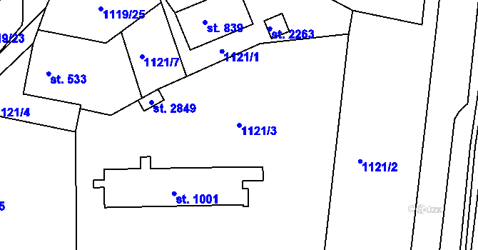 Parcela st. 1121/3 v KÚ Prachatice, Katastrální mapa
