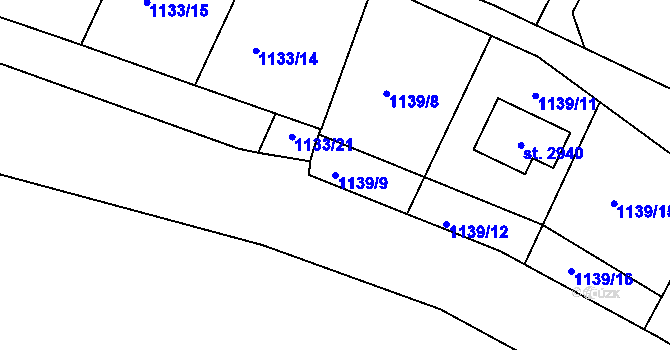 Parcela st. 1139/9 v KÚ Prachatice, Katastrální mapa