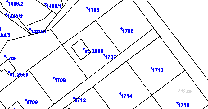 Parcela st. 1707 v KÚ Prachatice, Katastrální mapa