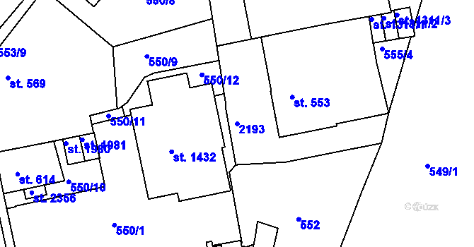 Parcela st. 2193 v KÚ Prachatice, Katastrální mapa