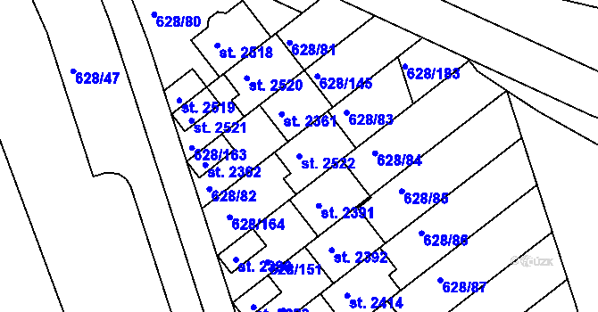 Parcela st. 2522 v KÚ Prachatice, Katastrální mapa