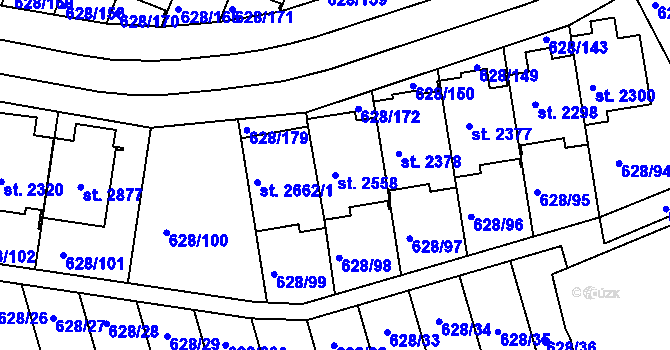 Parcela st. 2558 v KÚ Prachatice, Katastrální mapa