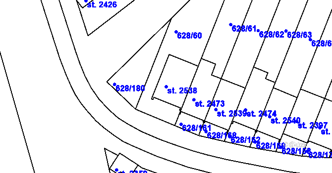 Parcela st. 2538 v KÚ Prachatice, Katastrální mapa