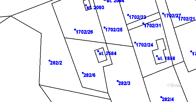 Parcela st. 2584 v KÚ Prachatice, Katastrální mapa