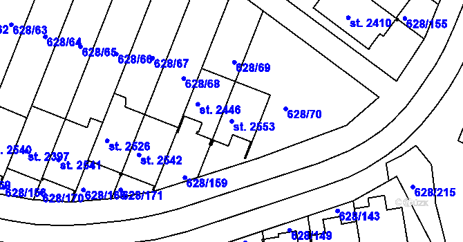 Parcela st. 2553 v KÚ Prachatice, Katastrální mapa