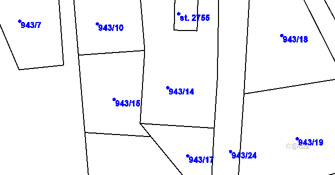 Parcela st. 943/14 v KÚ Prachatice, Katastrální mapa