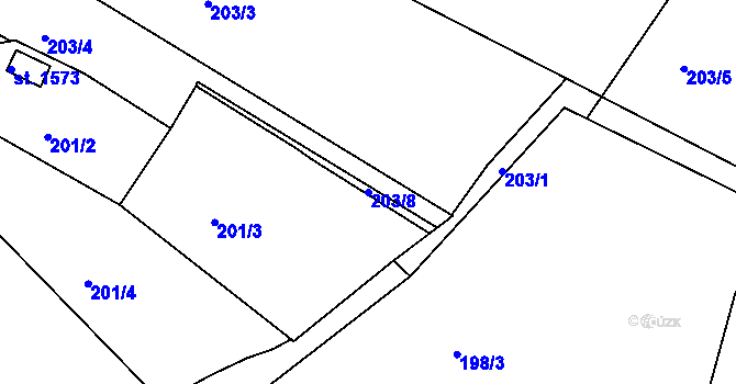 Parcela st. 203/8 v KÚ Prachatice, Katastrální mapa