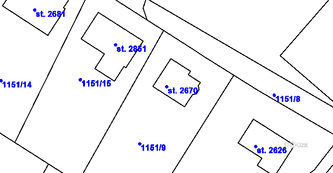 Parcela st. 2670 v KÚ Prachatice, Katastrální mapa