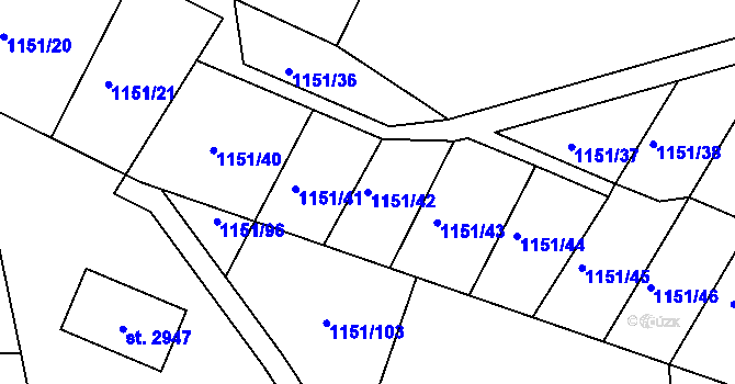 Parcela st. 1151/42 v KÚ Prachatice, Katastrální mapa