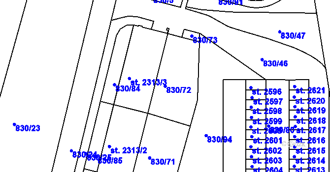 Parcela st. 830/72 v KÚ Prachatice, Katastrální mapa