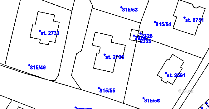 Parcela st. 2706 v KÚ Prachatice, Katastrální mapa