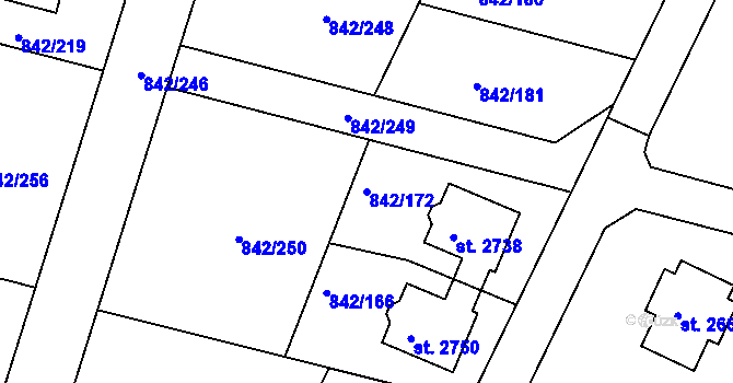 Parcela st. 842/172 v KÚ Prachatice, Katastrální mapa
