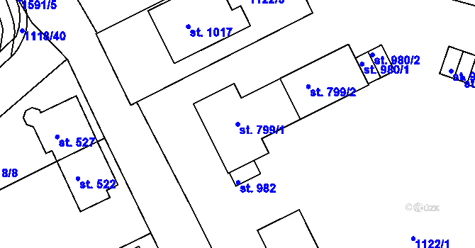 Parcela st. 799/1 v KÚ Prachatice, Katastrální mapa