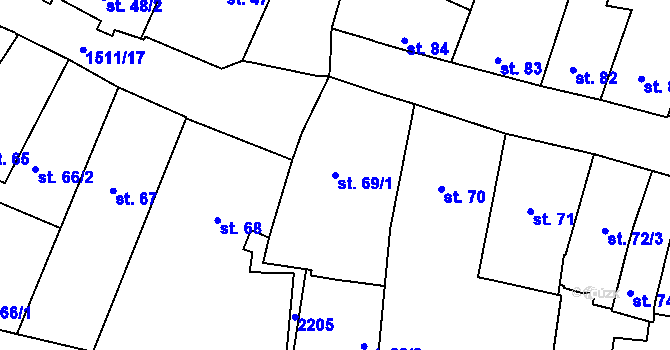 Parcela st. 69/1 v KÚ Prachatice, Katastrální mapa