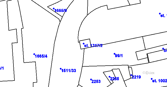 Parcela st. 1317/2 v KÚ Prachatice, Katastrální mapa
