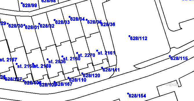 Parcela st. 2161 v KÚ Prachatice, Katastrální mapa
