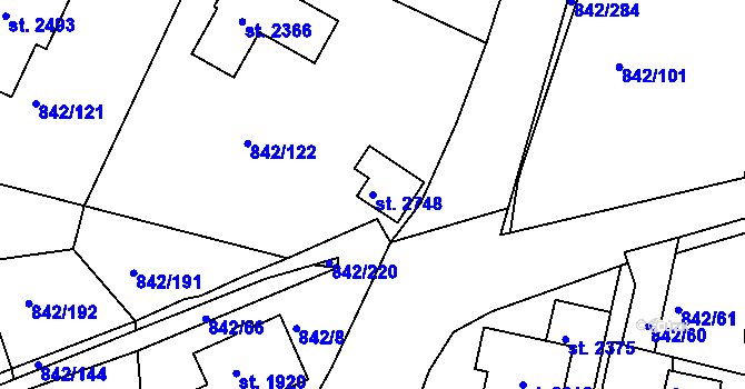 Parcela st. 2748 v KÚ Prachatice, Katastrální mapa