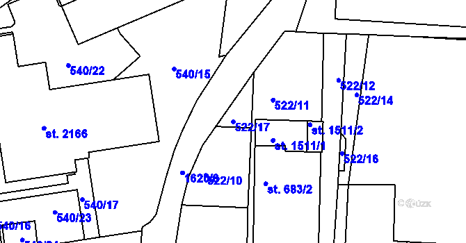 Parcela st. 522/17 v KÚ Prachatice, Katastrální mapa