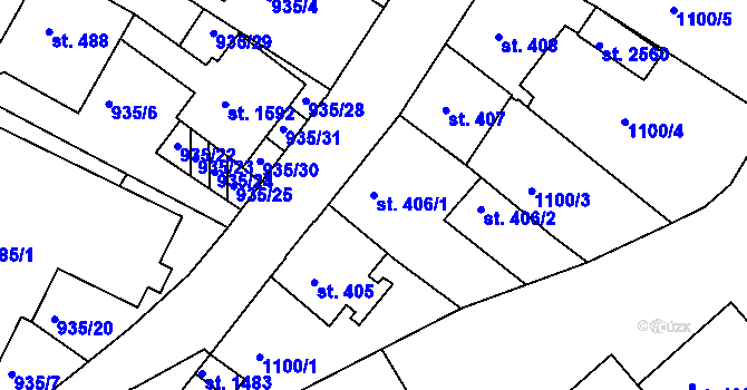 Parcela st. 406/1 v KÚ Prachatice, Katastrální mapa