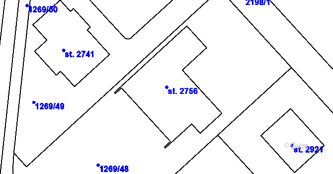 Parcela st. 2756 v KÚ Prachatice, Katastrální mapa