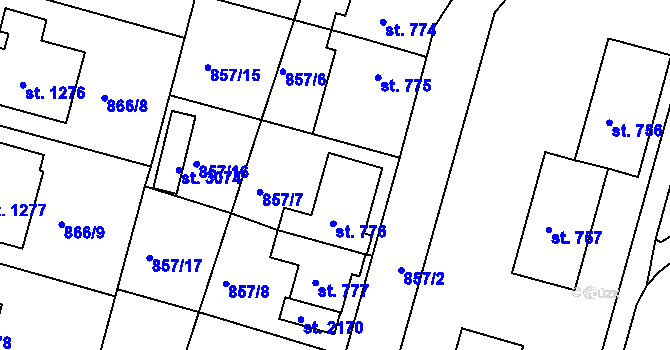 Parcela st. 2809 v KÚ Prachatice, Katastrální mapa
