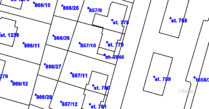 Parcela st. 2846 v KÚ Prachatice, Katastrální mapa