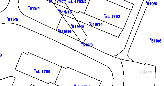 Parcela st. 616/9 v KÚ Prachatice, Katastrální mapa