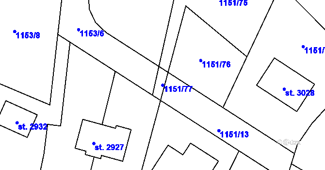 Parcela st. 1151/77 v KÚ Prachatice, Katastrální mapa