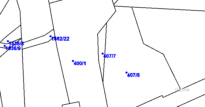 Parcela st. 407/7 v KÚ Prachatice, Katastrální mapa