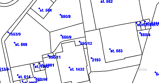 Parcela st. 550/12 v KÚ Prachatice, Katastrální mapa